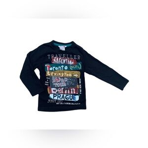 Boboli Size 3 Travel Theme Black Long Sleeve Tee